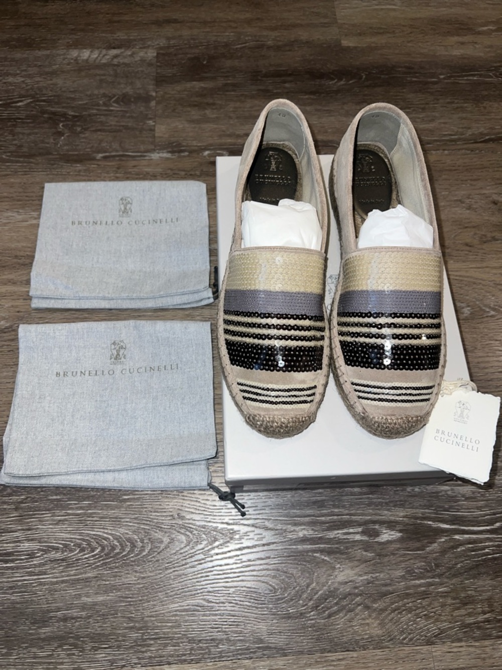 Brunello Cucinelli Sequin Stripe Suede
Espadrille (NWT)